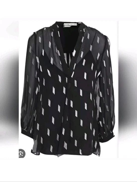 ALICE + OLIVIA SHEILA SHEER BLOUSE BLACK TOP SIZE XS - Picture 3 of 11